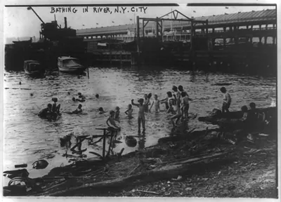 City children - bathing [nude in East] River, N.Y. City