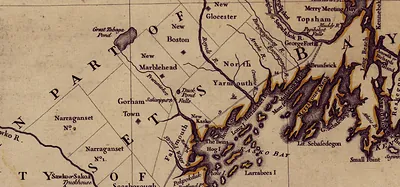 Detail of a 1755 map of Massachusetts Bay and the New England coast