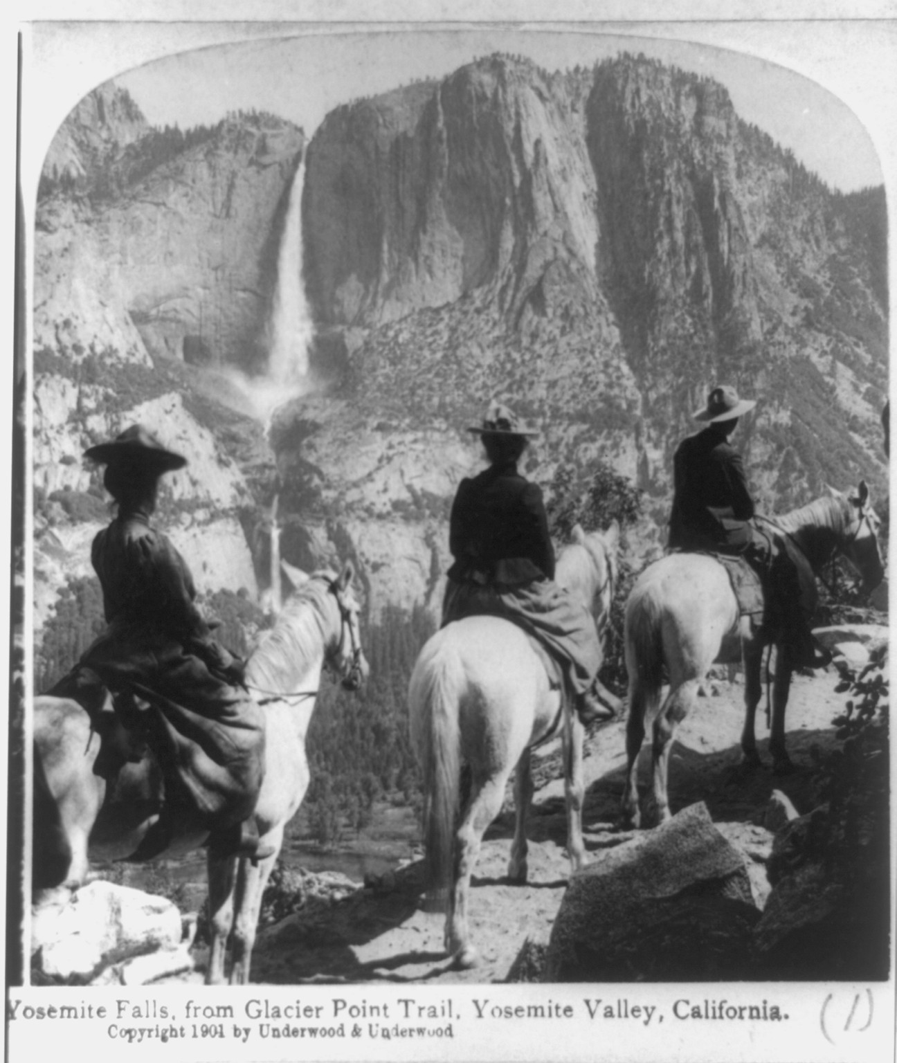 Yosemite Falls, from Glacier Point Trail, Yosemite Valley, California, New York : Underwood & Underwood, c1901. — stereograph