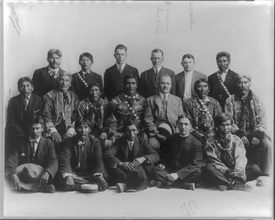 Judge James Wickersham in council with Indian chiefs