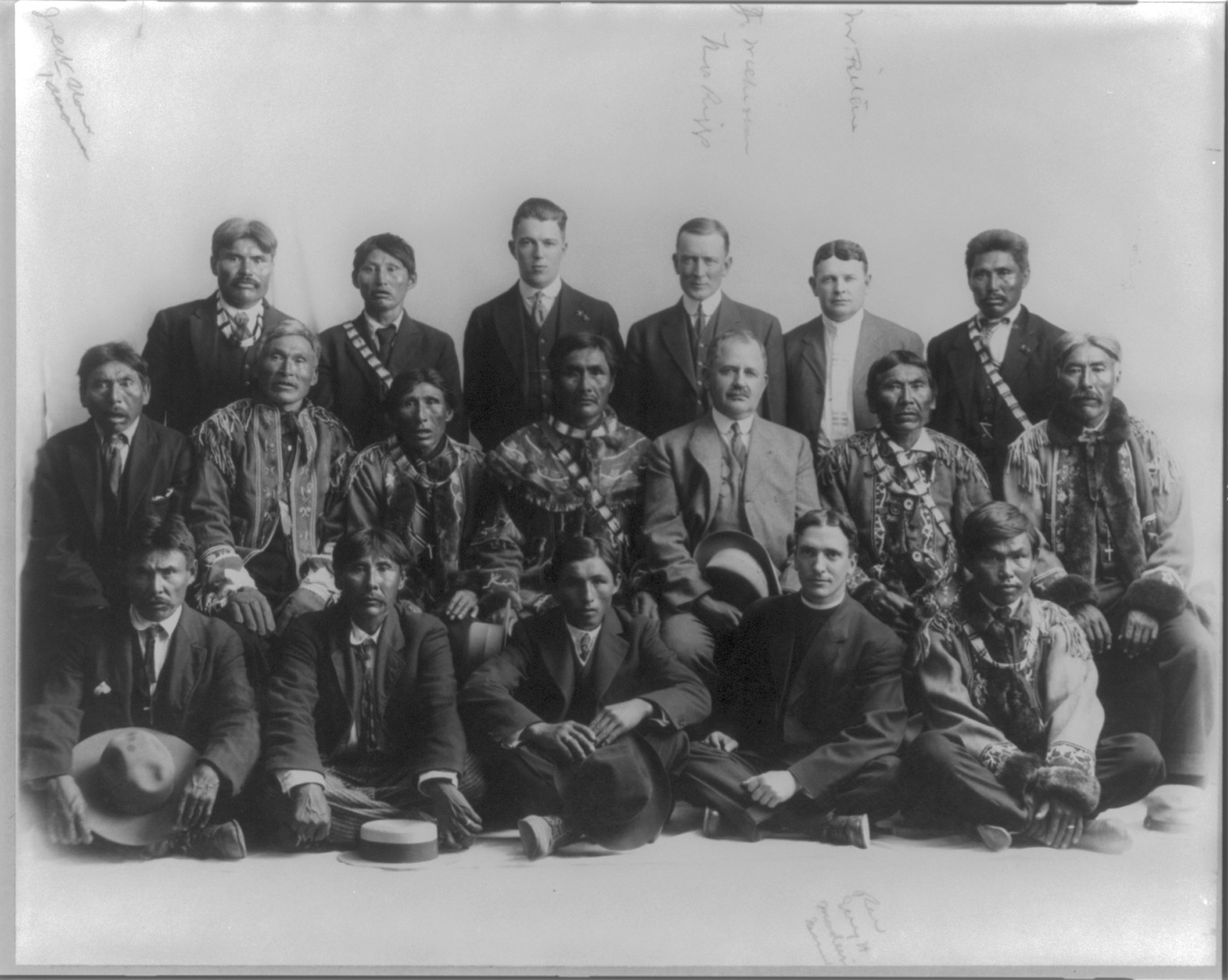 Judge James Wickersham in council with Indian chiefs, [between 1900 and 1907] — historic photograph