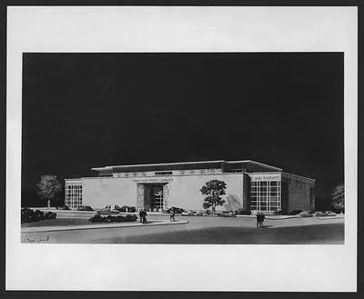Stockton Public Library exterior architectural rendering at night