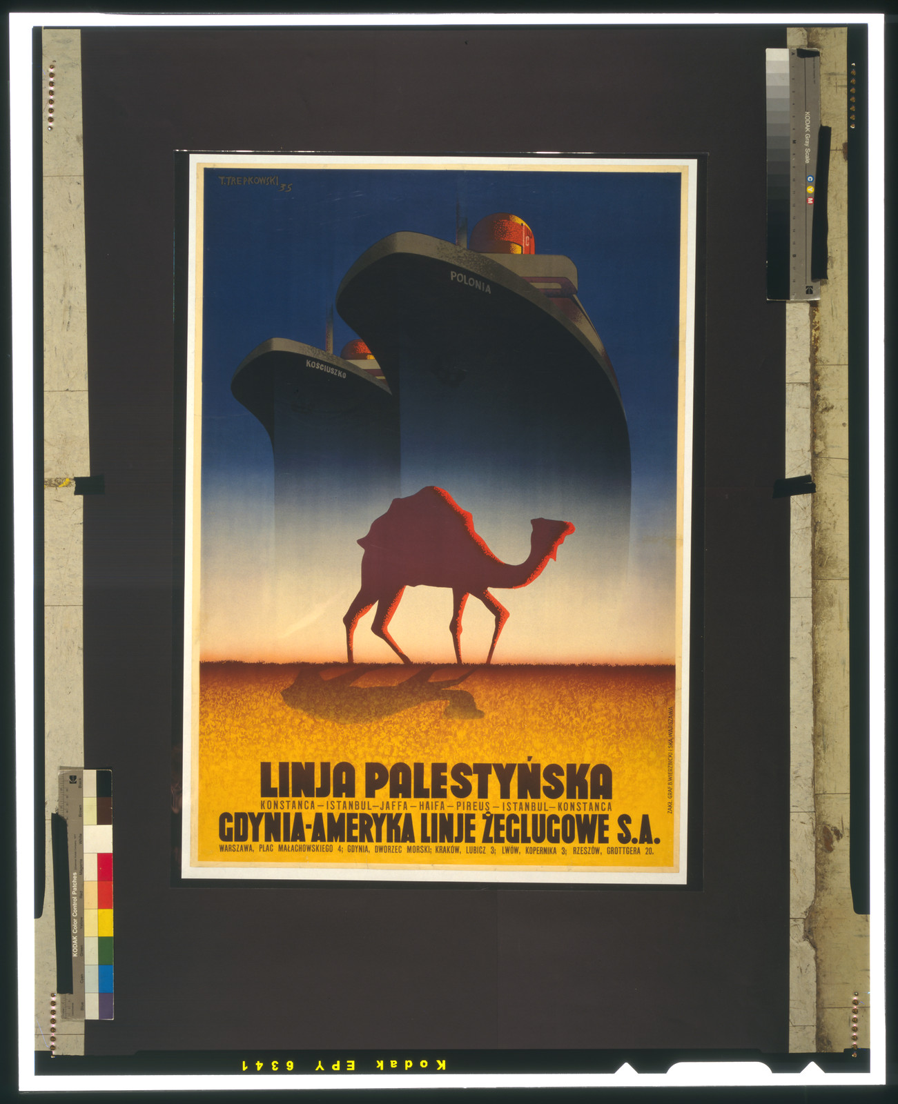 Linja Palestyńska--Gdynia-Ameryka Linje Żeglugowe S.A. / T. Trepkowski 35., Warszawa : Zakl. Graf. B. Wiersbicki i Ska, [19]35. — vintage poster