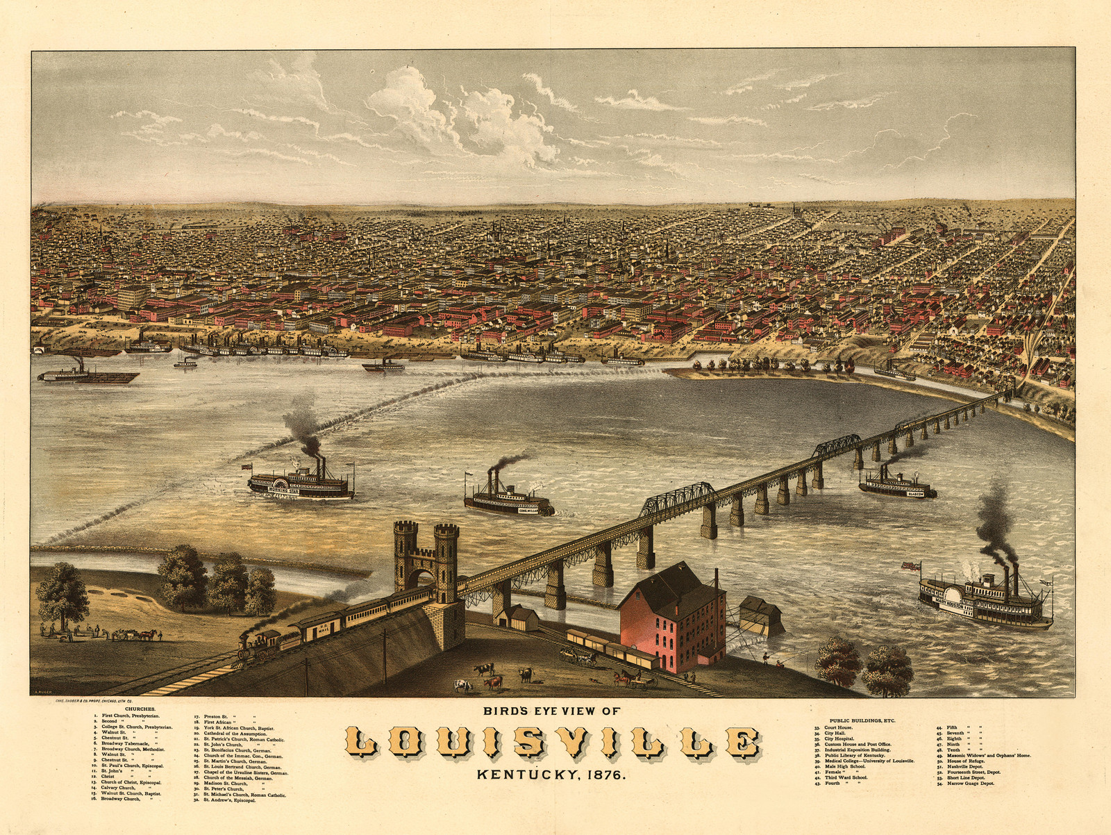 Louisville, Kentucky, 1876, 1876 — antique map