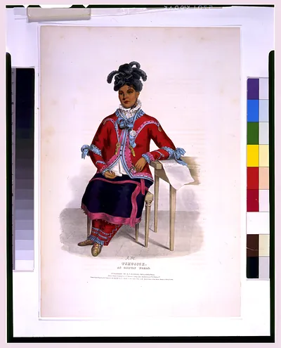 Tshusick. An Ojibway woman / A.H. ; drawn, printed & coloured at I.T. Bowen's Lithographic Establishment.
