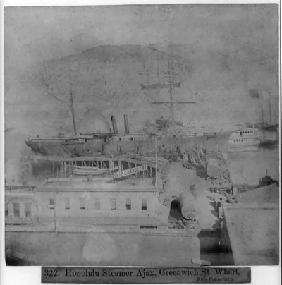 Honolulu steamer, Ajax, Greenwich Street wharf, San Francisco