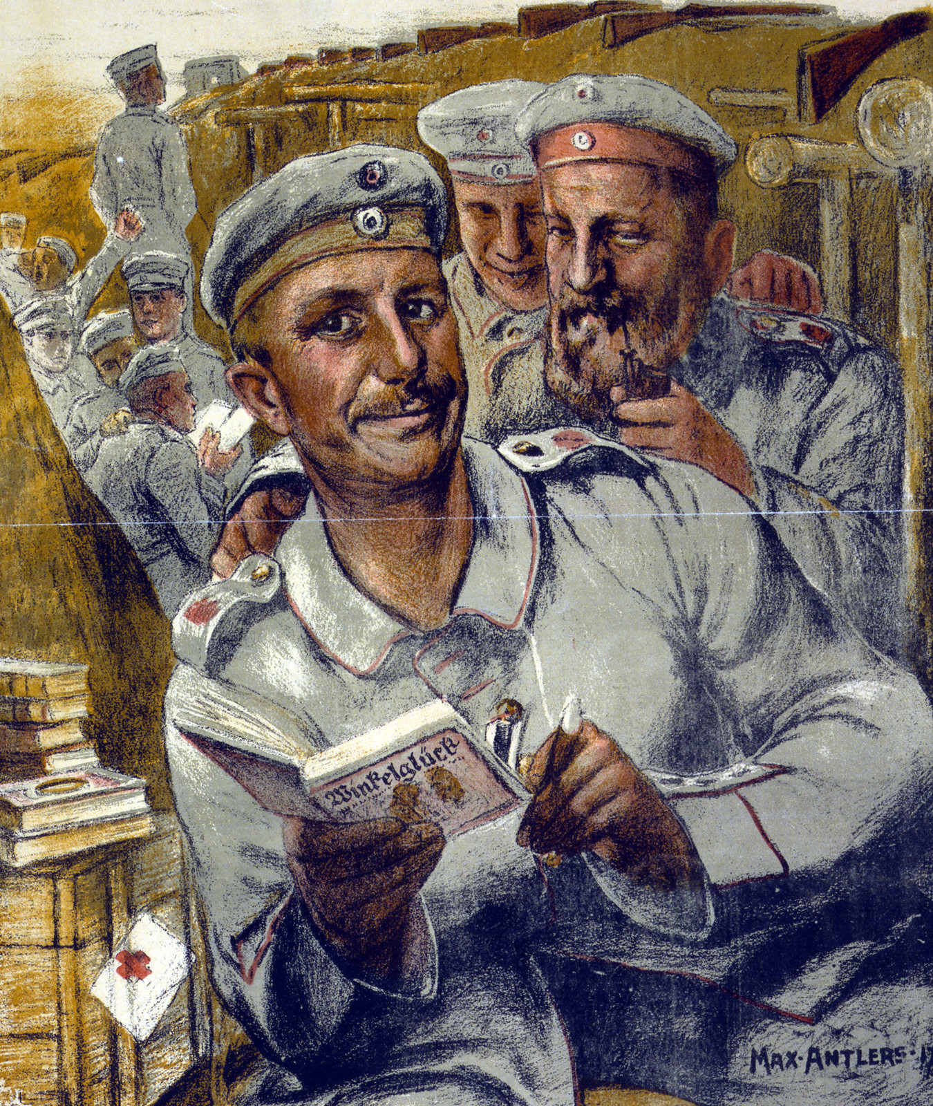 Deutsche Volksspende zum Ankauf von Lesestoff für Heer und Flotte / Max Antlers., Berlin : Plakatkunstanst. Dinse, Eckert, [1917] — vintage poster