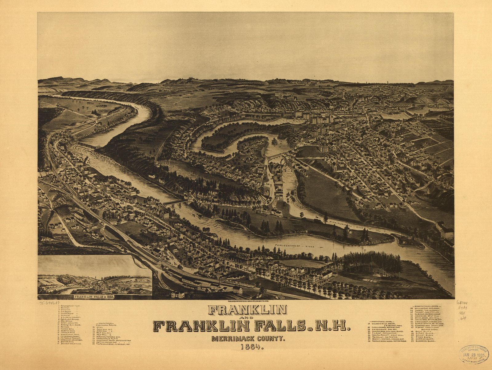 Franklin, New Hampshire, 1884, 1884 — antique map