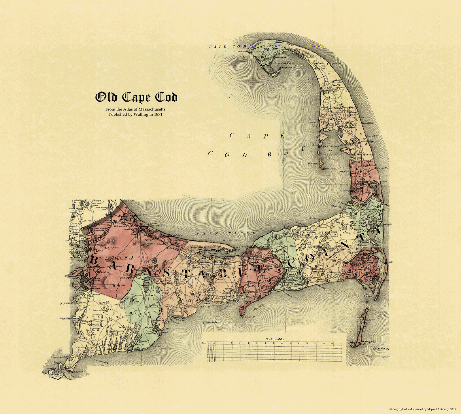Old Cape Cod map, Atlas of Massachusetts 1871 — antique map