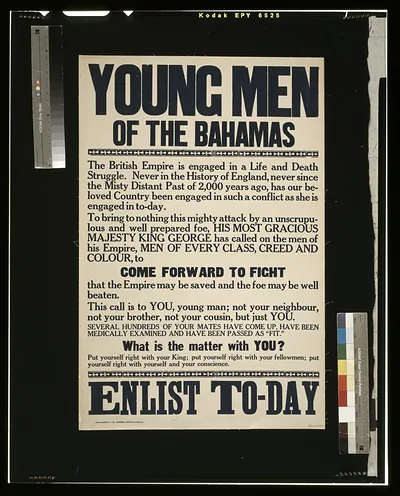 Young men of the Bahamas. ... Enlist to-day / The Gleaner Co., Ltd., Printers, Kingston, Jamaica.