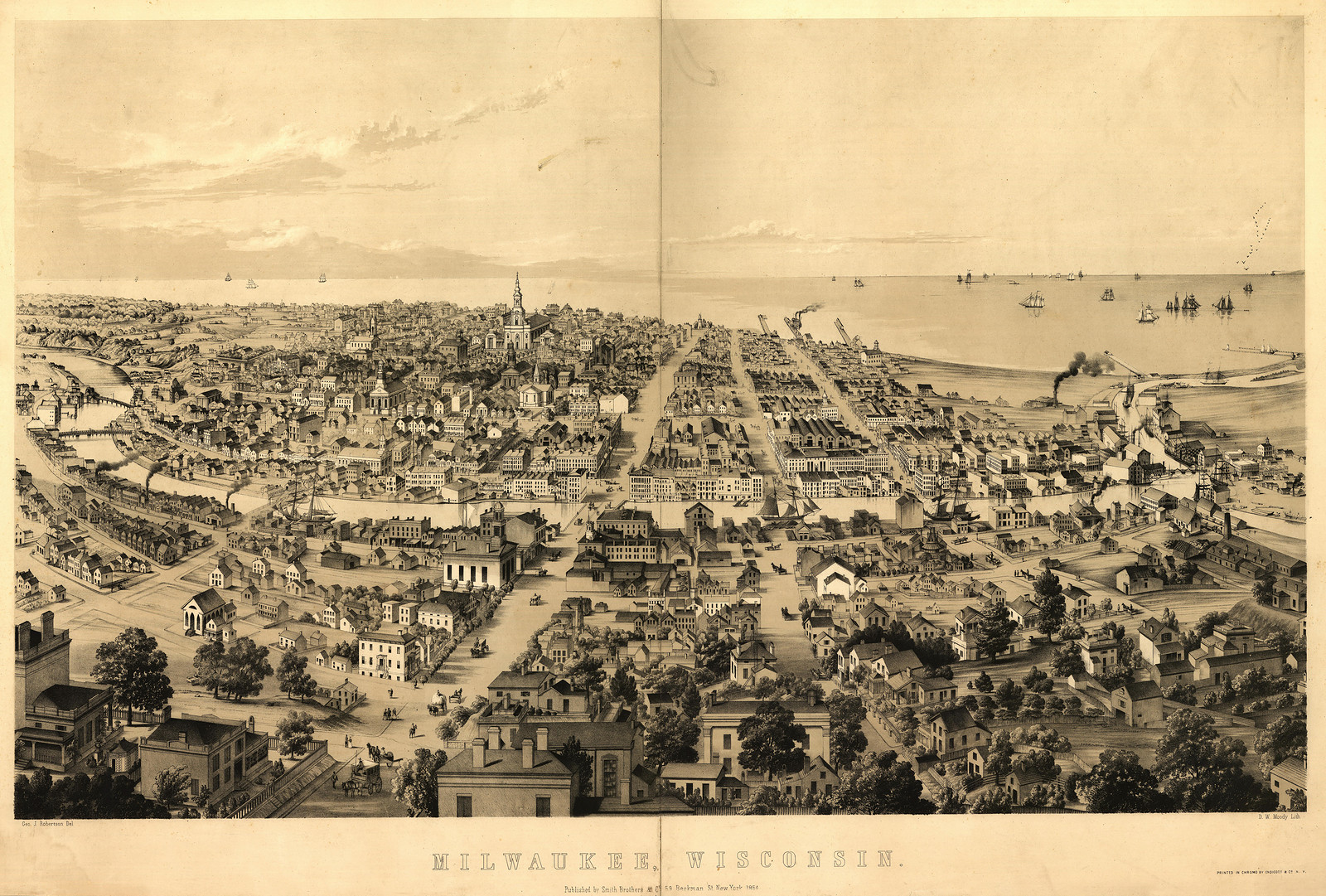 Milwaukee, Wisconsin, 1854, 1854 — antique map
