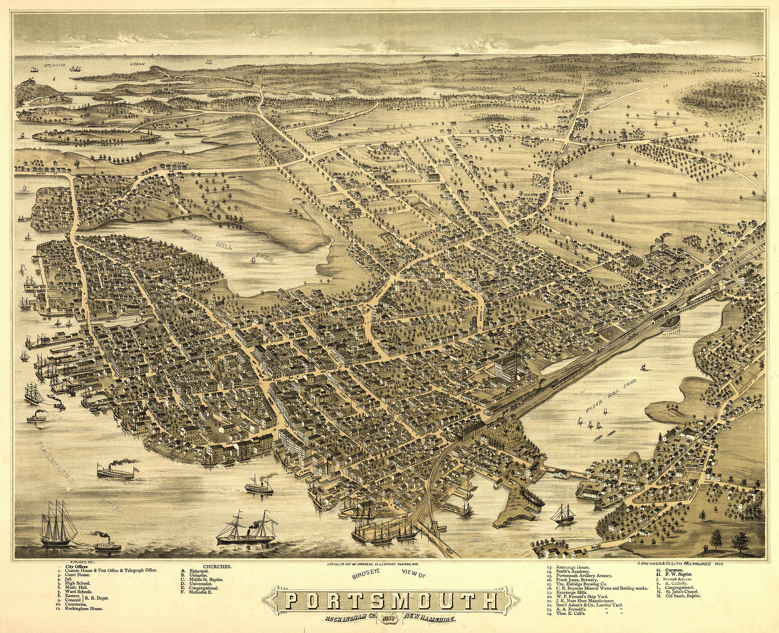 NH Portsmouth 1877 MAP, 1877 — antique map