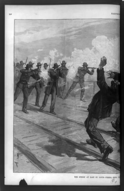 The strike at East St. Louis--firing into the crowd / drawn by T. de Thulstrup.