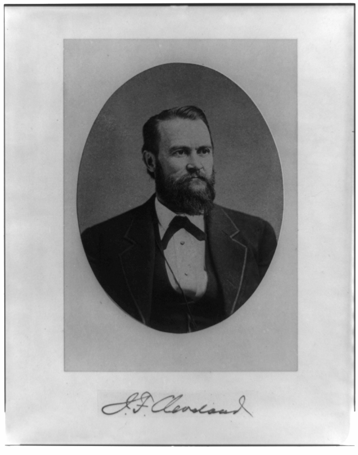 [John F. Cleveland, head-and-shoulders portrait, facing right, in oval], [between 1879 and 1890] — historic print