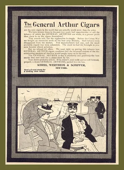 The General Arthur Cigars advertisement with steamer deck illustration