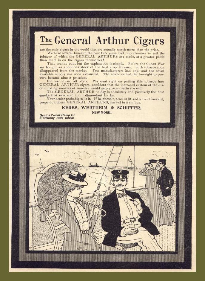 The General Arthur Cigars advertisement with steamer deck illustration — historic image