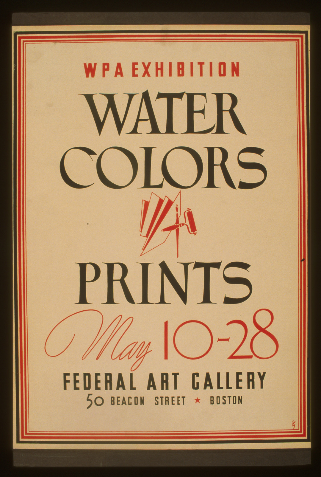 WPA exhibition water colors [and] prints Federal Art Gallery / HG [monogram]., 1936 — vintage poster