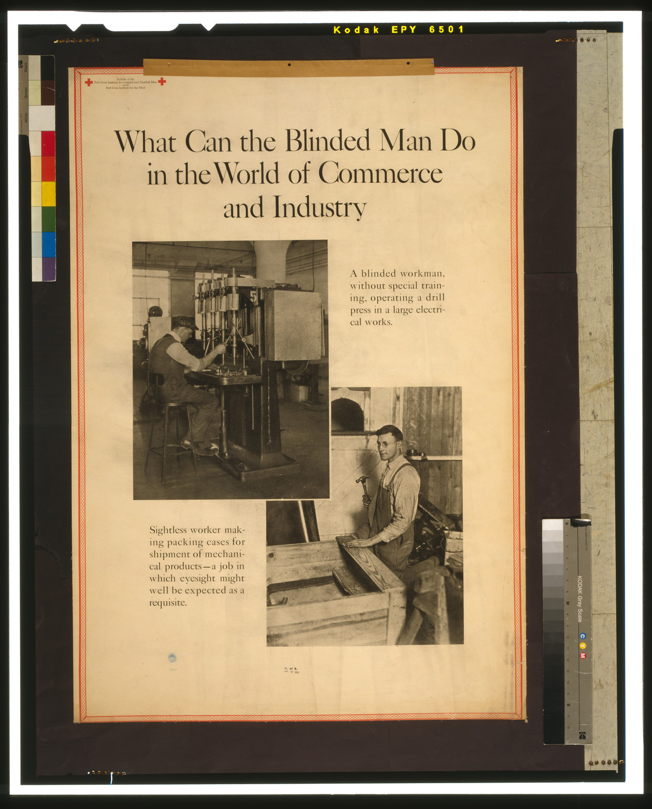 What can the blinded man do in the world of commerce and industry, 1919 — vintage poster