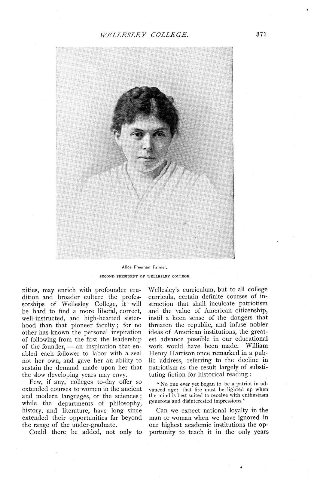 Alice Freeman Palmer, second president of Wellesley College — antique map