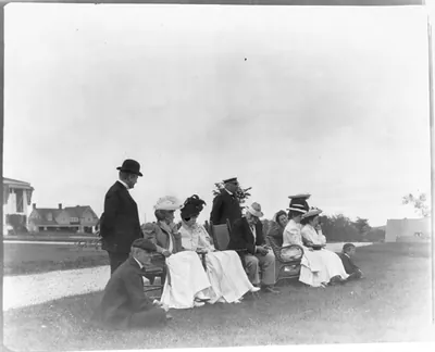 [New York - Oyster Bay, Long Island Yacht Club: group of men and women ashore]