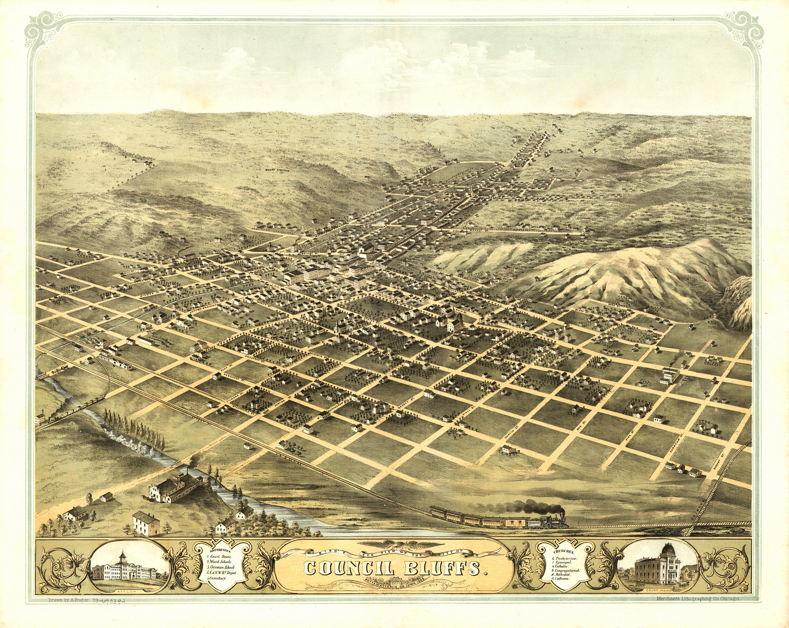 Council Bluffs, Iowa, 1868, 1868 — antique map