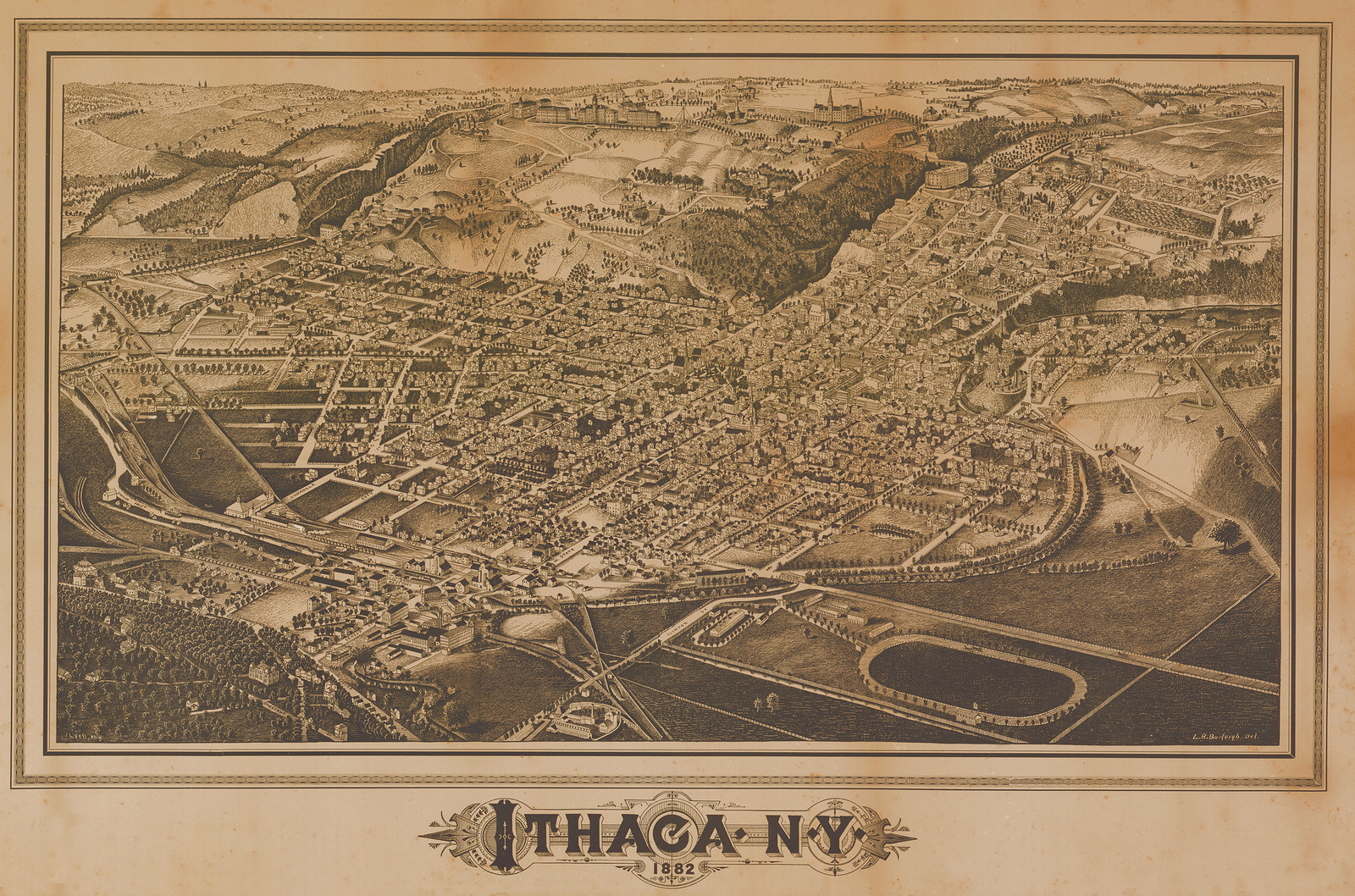 Bird's-eye view of Ithaca, N.Y., 1882 — antique map