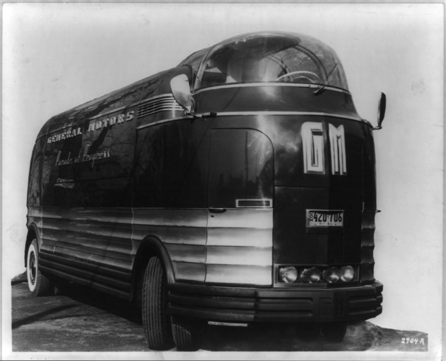 General Motors truck, probably designed to carry an exhibit for the company's Parade of Progress"", 1941 — historic photograph