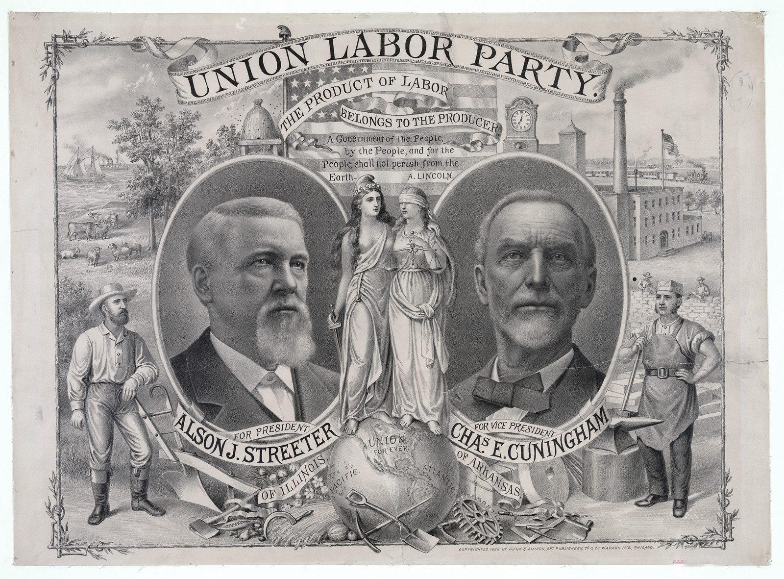 Union Labor Party campaign poster for Streeter and Cunningham — vintage poster