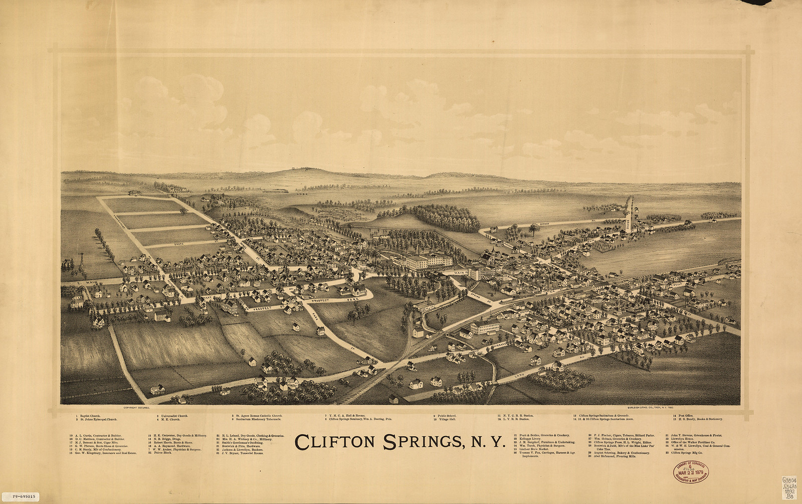 Clifton Springs, New York, 1892, 1892 — antique map