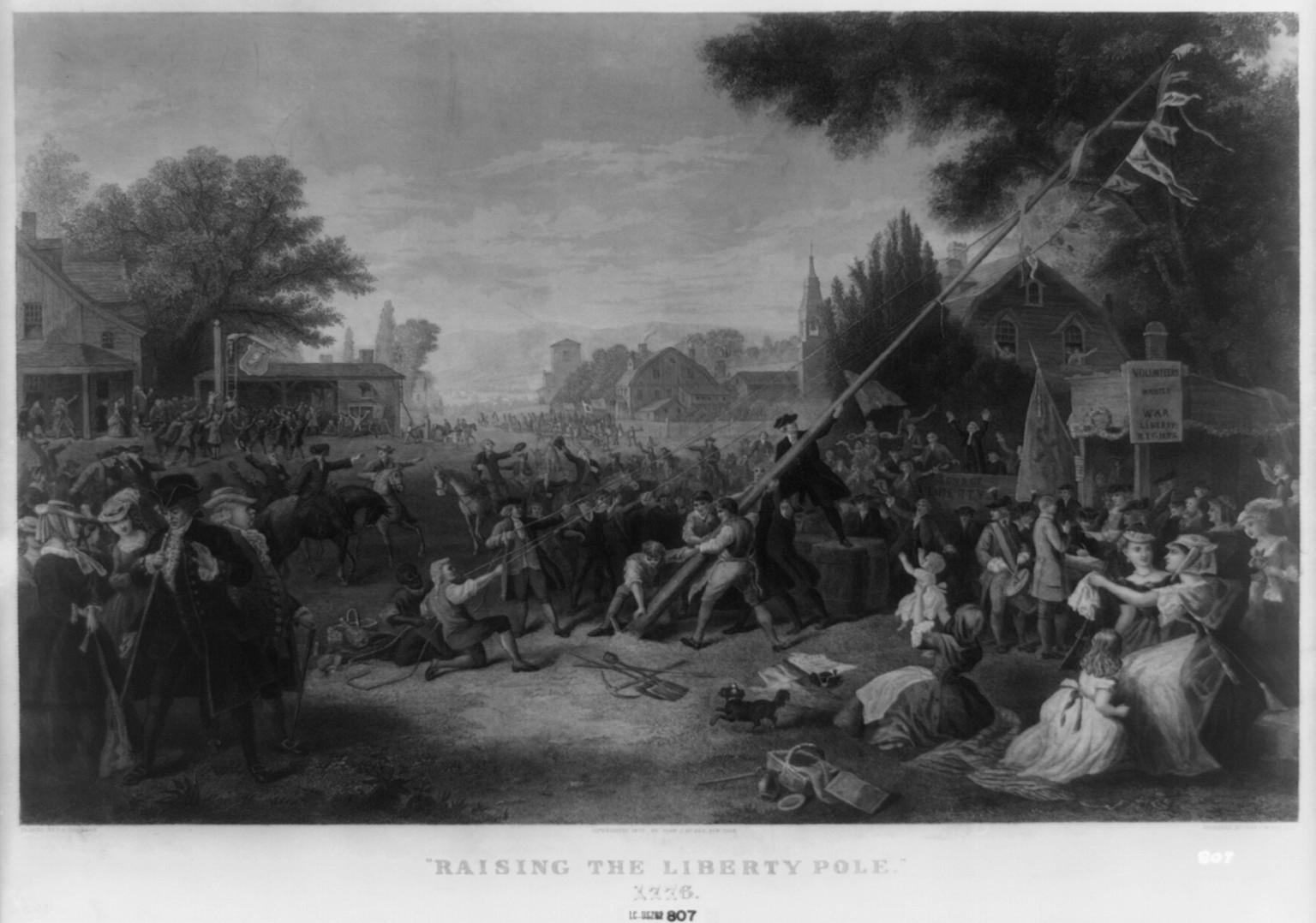Vintage Americana Print - Raising the liberty pole,.painted, 1776 (1) — historic print