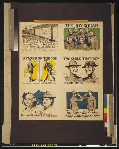 Army service poster with The Joy Squad and other panels