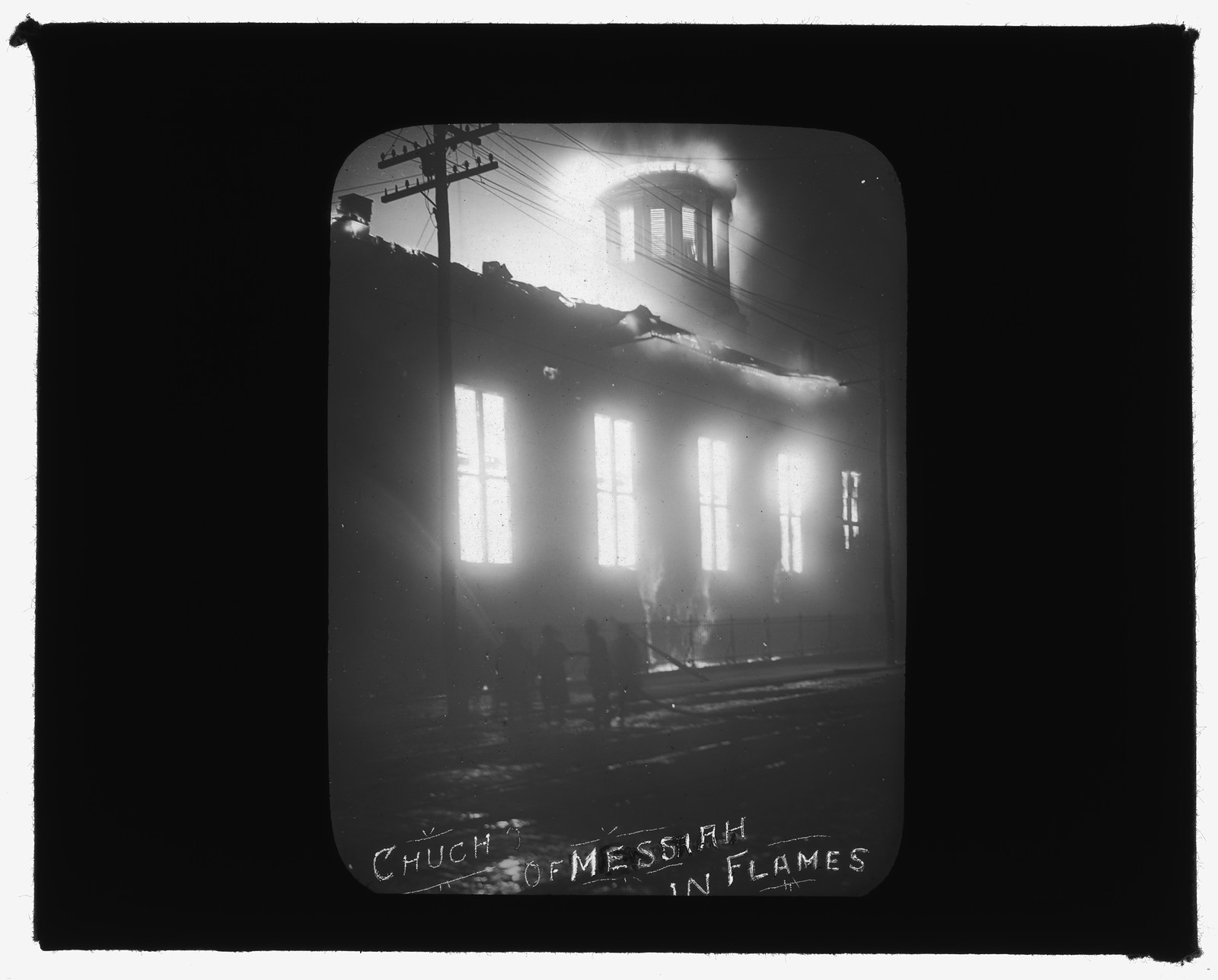 [Baltimore fire, 1904] Church of Messiah in flames, [1904] — historic photograph