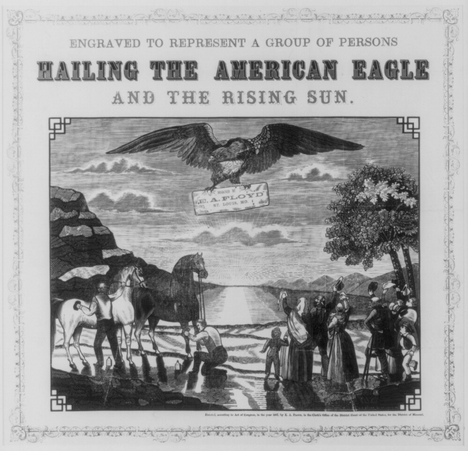 Engraved to represent a group of persons hailing the American eagle and the rising sun, [no date recorded on shelflist card] — historic print