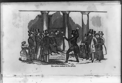 The author confined in the pillory