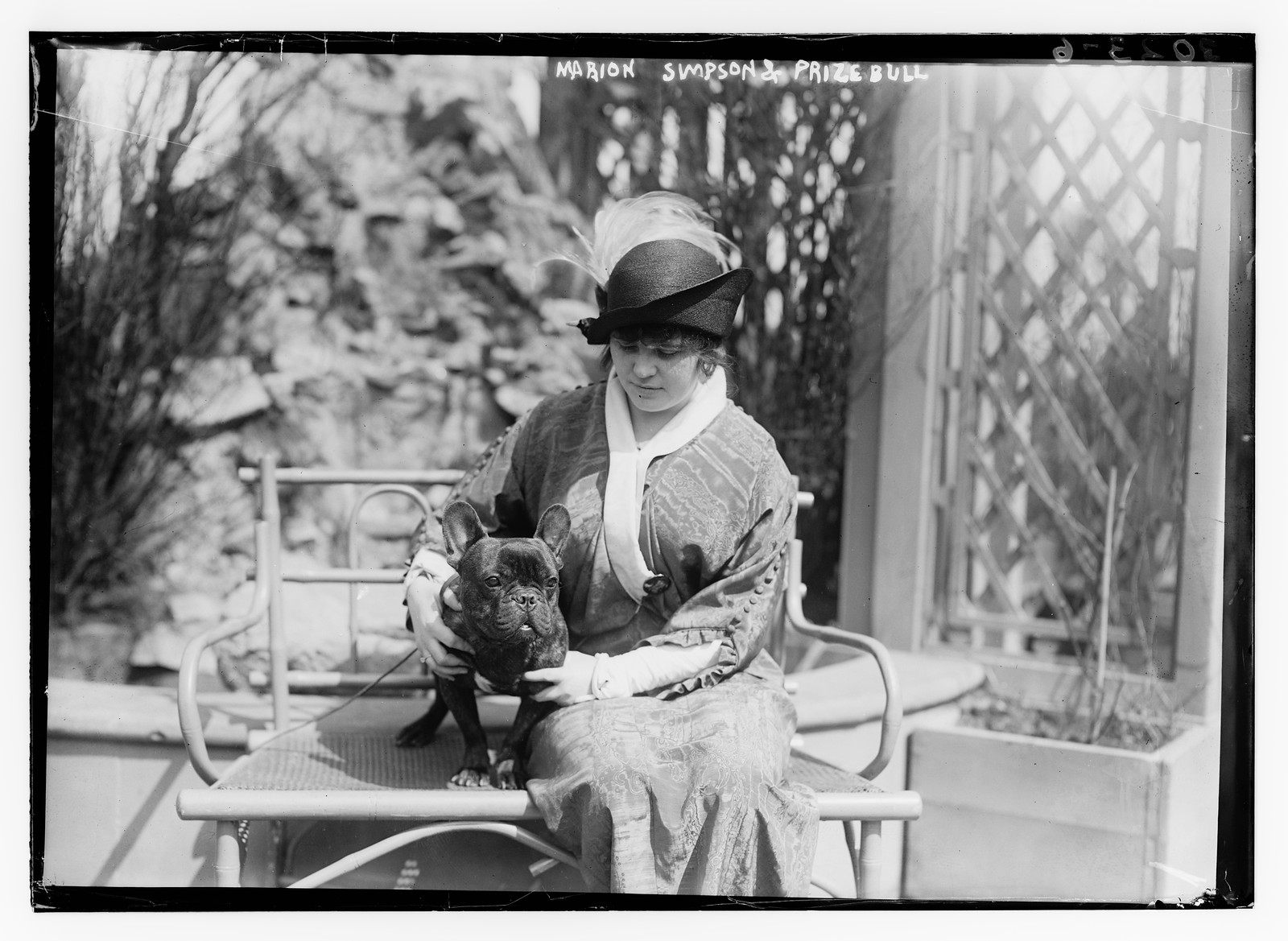 Marion Simpson and "Prize Bull" - dog, n/a — historic photograph