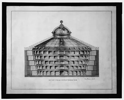 [Library of Congress, Washington, D.C. Section thru center of reading room]