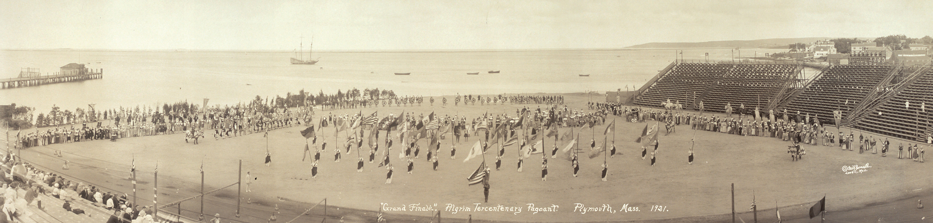 Panoramic view of an outdoor pageant, Plymouth, Massachusetts — historic image