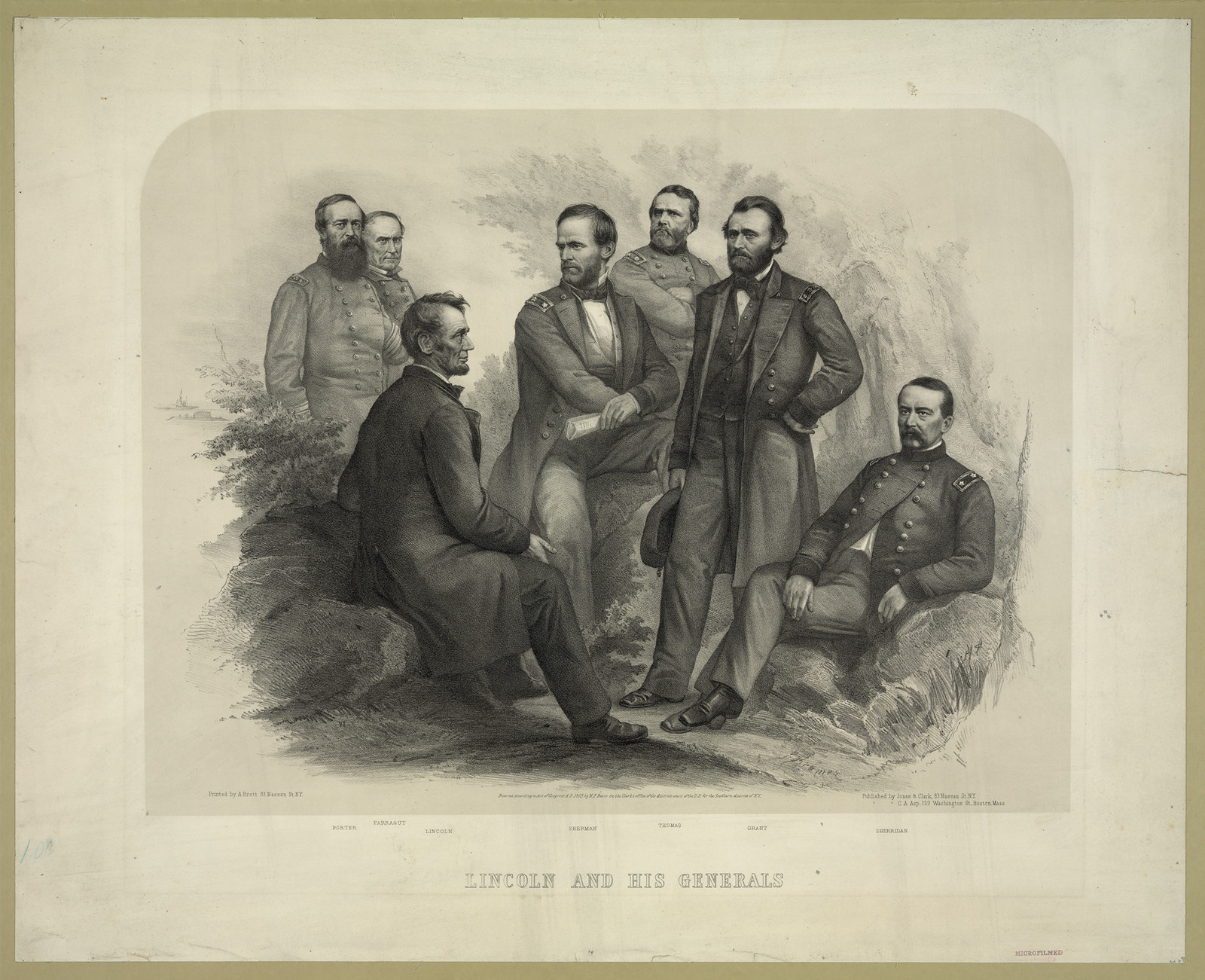 Lincoln and his generals, New York : Published by A. Brett, 83 Nassau St. Boston, Mass. : Published by C. A. Asp, 129 Washington St, c1865 (New York : Printed by A. Brett, 83 Nassau St.) — antique lithograph