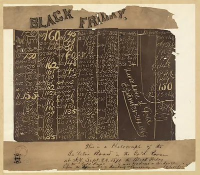 Black Friday bulletin board, New York Gold Room, 1869