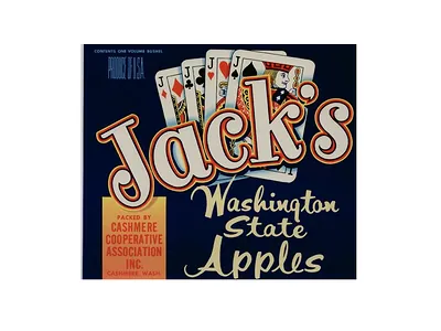 Jack's Washington State Apples crate label with playing cards
