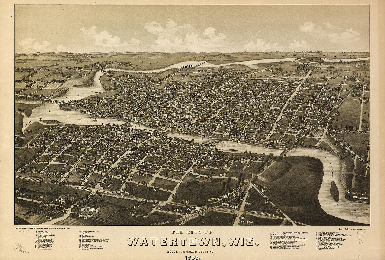 Watertown, Wisconsin, 1885, 1885 — antique map