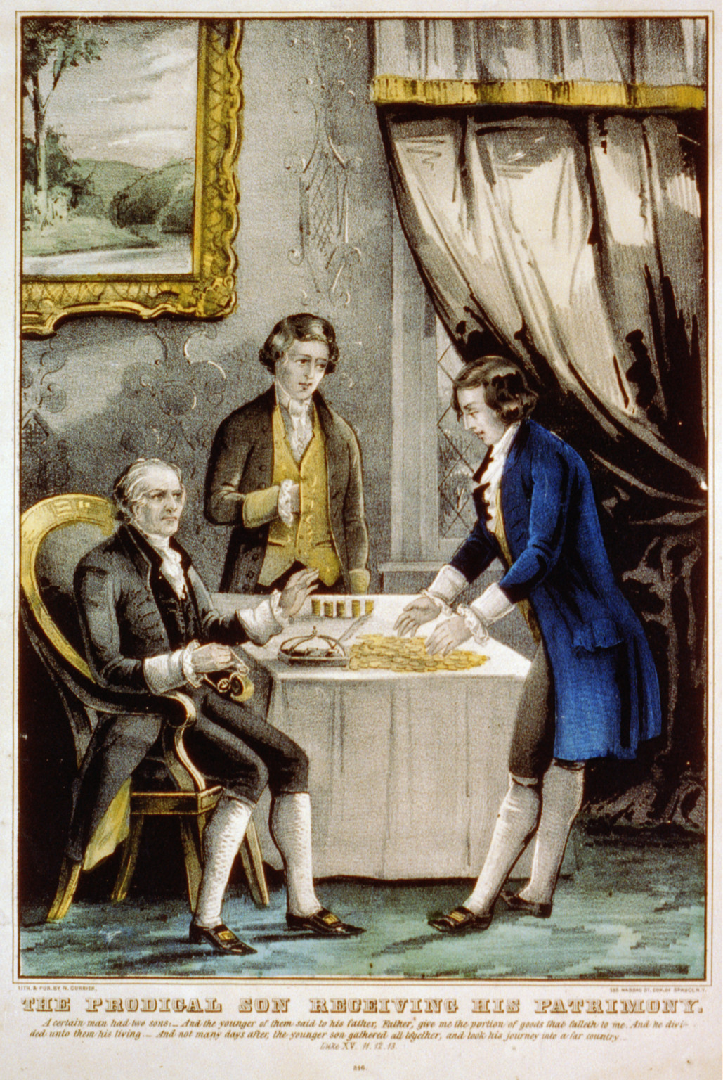 The prodigal son receiving his patrimony, New York : Published by N. Currier, [between 1835 and 1856] — antique lithograph