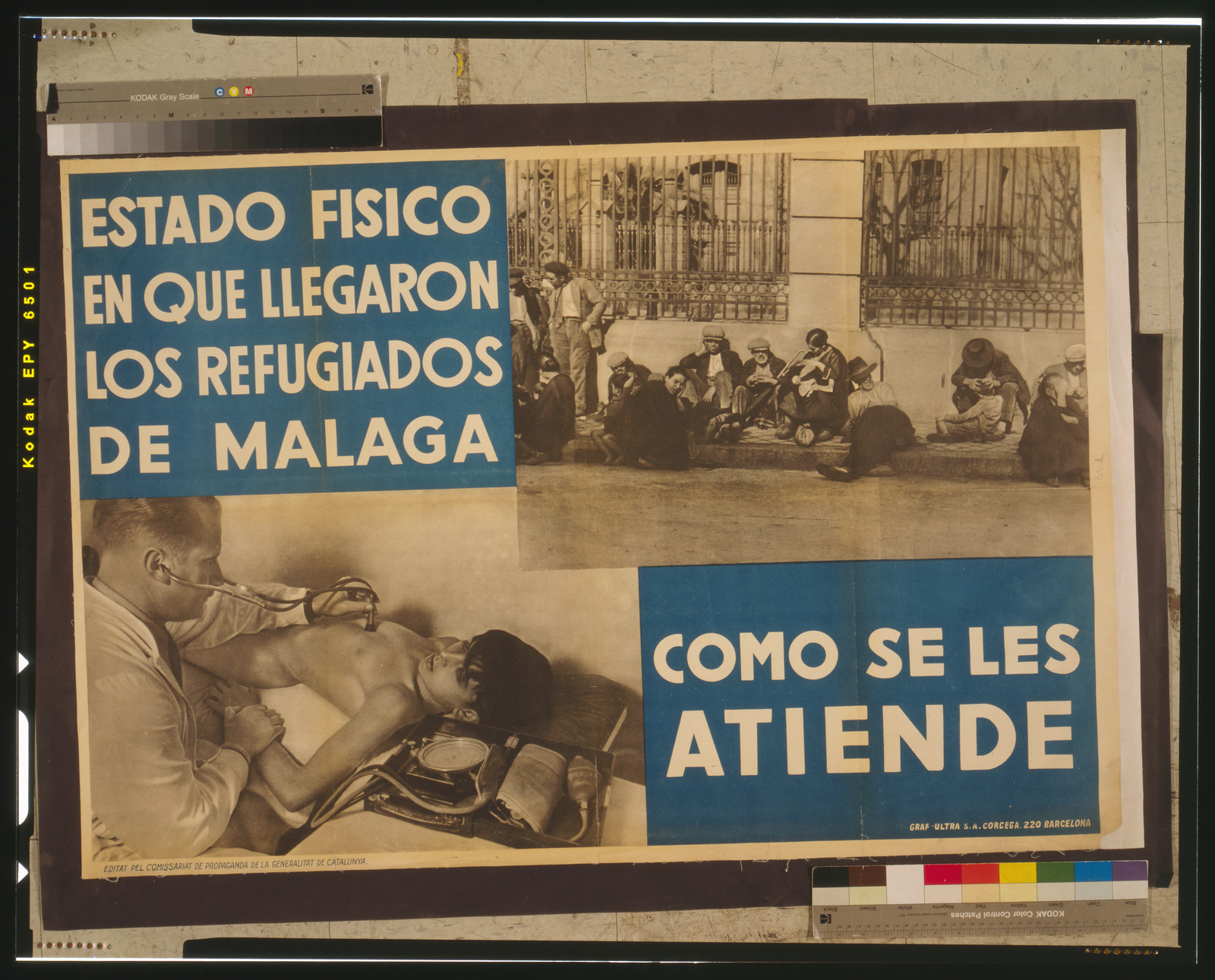 Estado fisico en que llegaron los refugiados de Malaga. Como se les atiende, Barcelona : Comissariat de Propaganda de la Generalitat de Catalunya, [between 1936 and 1939] — vintage poster