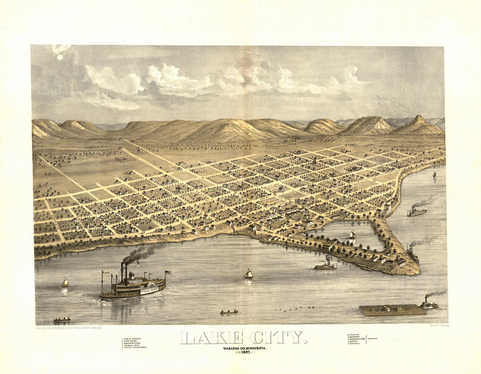 MN Lake City 1867 MAP, 1867 — antique map
