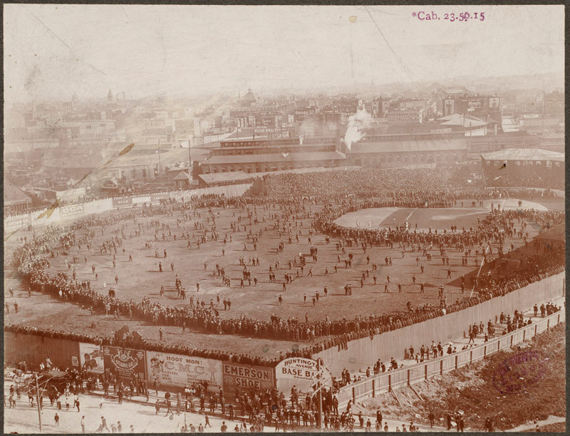Crowd on the Huntington Avenue Base Ball Grounds field — historic image