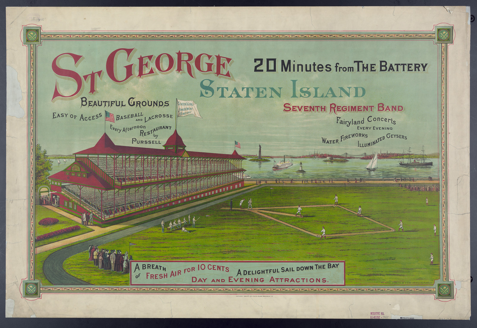 St George, Staten Island: 20 Minutes from The Battery, baseball grounds poster — vintage poster