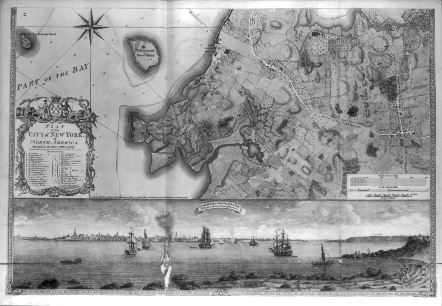 A south west view of the city of New York, taken from the Governours Island at* [NW tip of island] — antique engraving