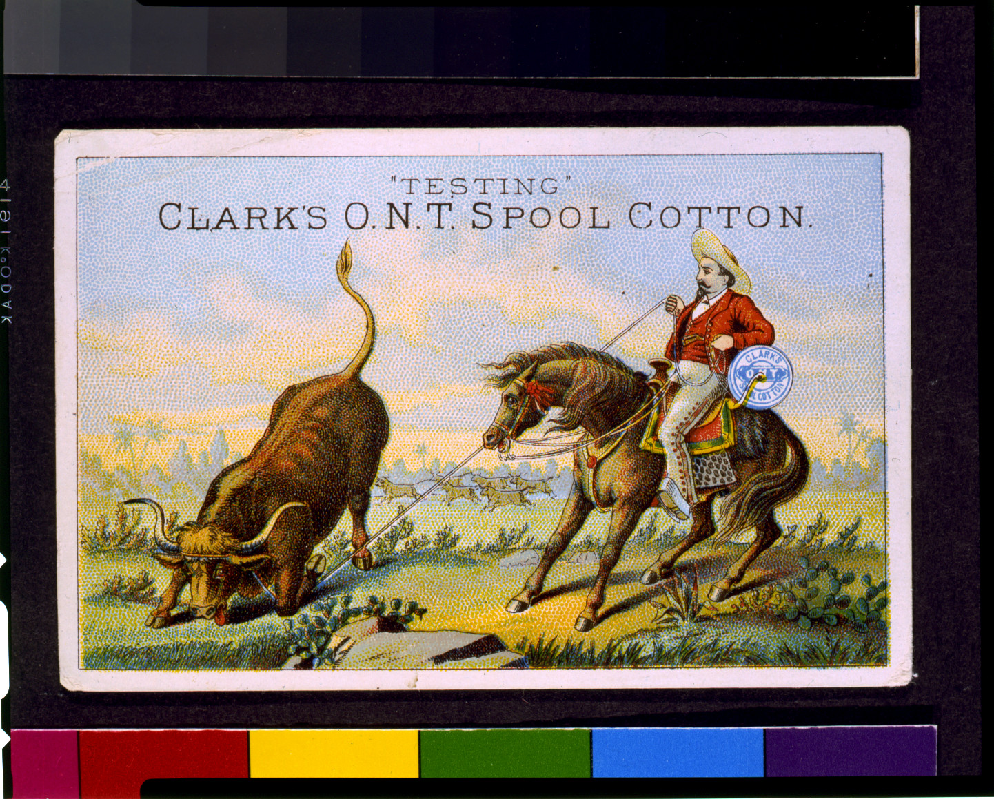 Testing" Clark's O.N.T. spool cotton", [between 1875 and 1900] — antique lithograph
