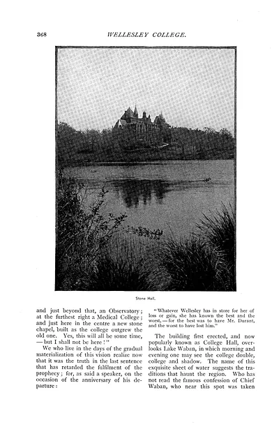 Stone Hall, Wellesley College, across Lake Waban
