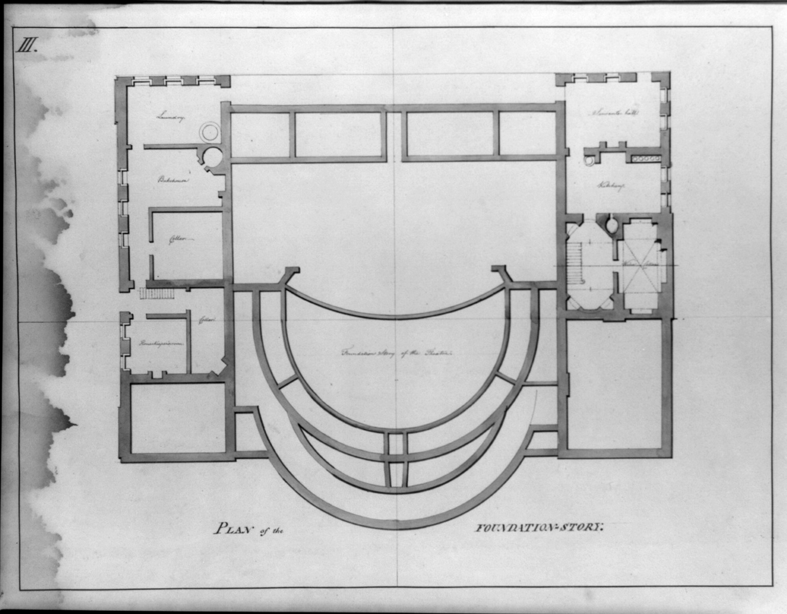 Plan of the Foundation Story of a Theatre and Hotel — vintage poster